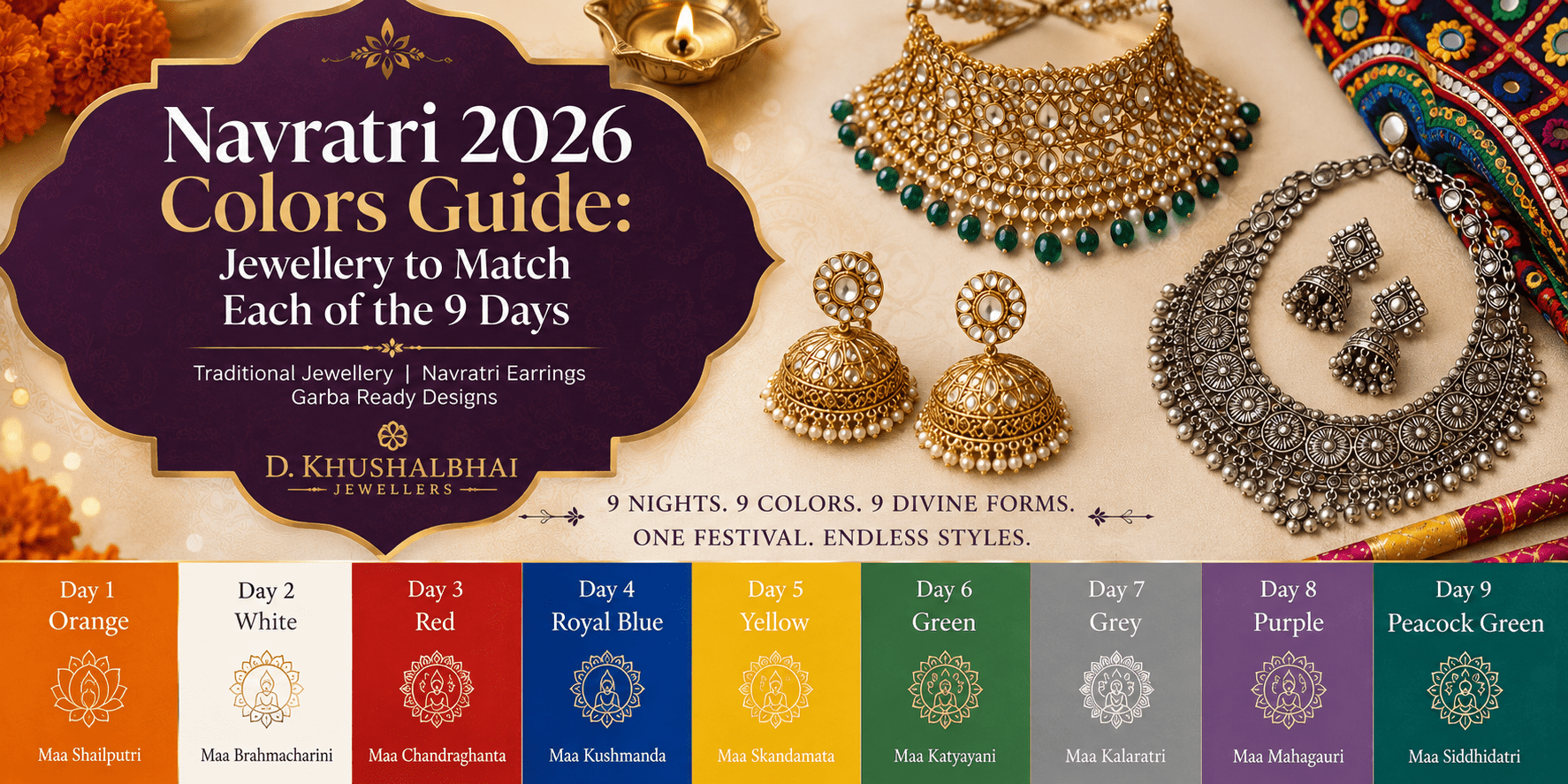 Navratri 2026 Colors Guide: Jewellery to Match Each of the 9 Days - D KHUSHALBHAI JEWELLERS