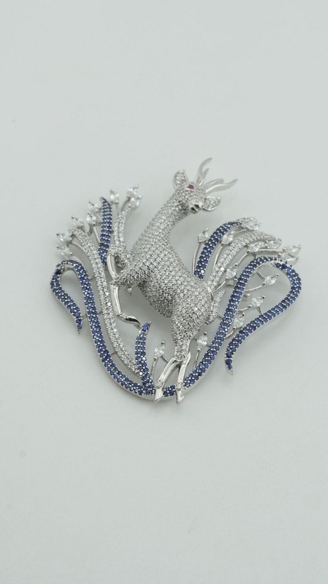 Crystal Crown Deer Brooch - D KHUSHALBHAI JEWELLERS