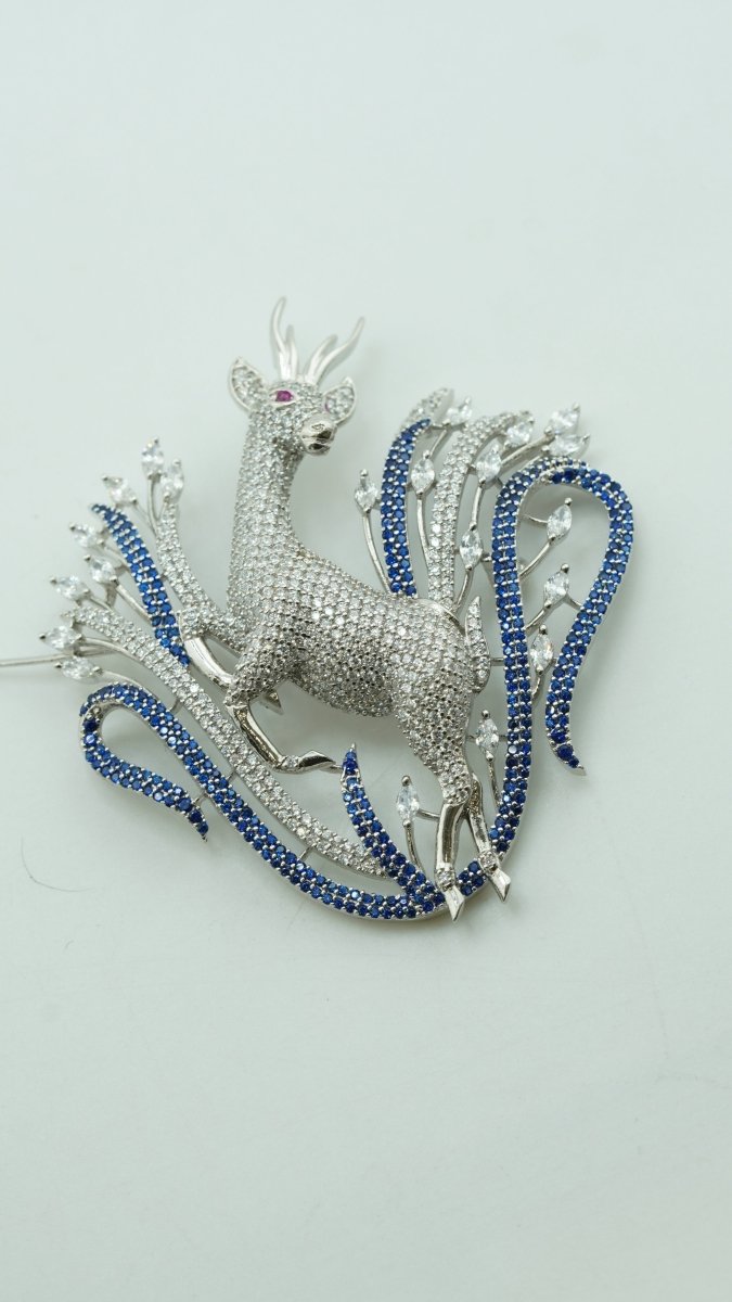 Crystal Crown Deer Brooch - D KHUSHALBHAI JEWELLERS