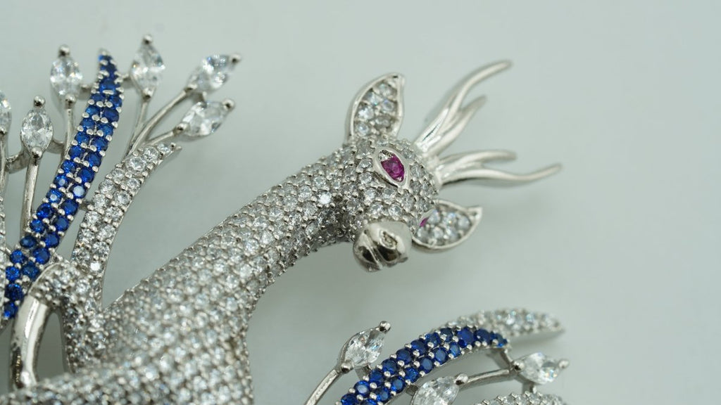 Crystal Crown Deer Brooch - D KHUSHALBHAI JEWELLERS