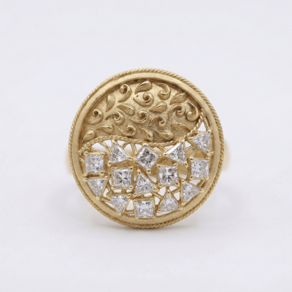 Golden Round Disc Ring - D KHUSHALBHAI JEWELLERS