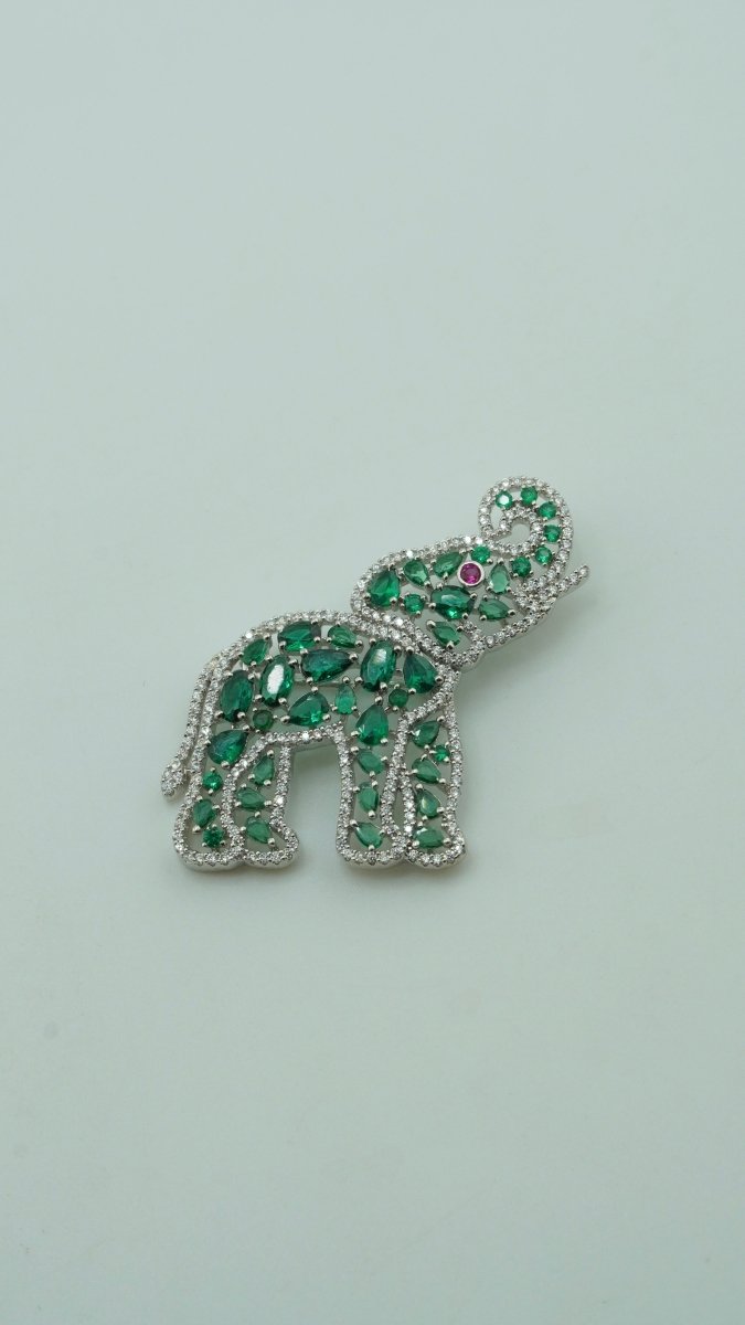 Green Elephant Brooch - D KHUSHALBHAI JEWELLERS