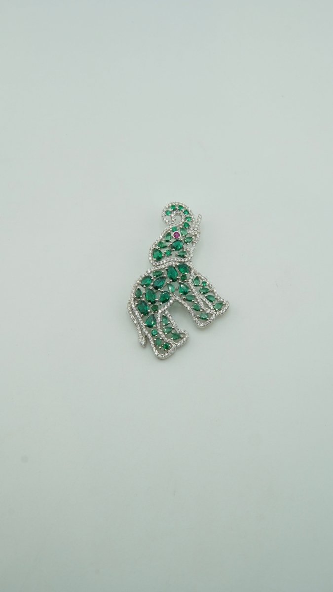 Green Elephant Brooch - D KHUSHALBHAI JEWELLERS