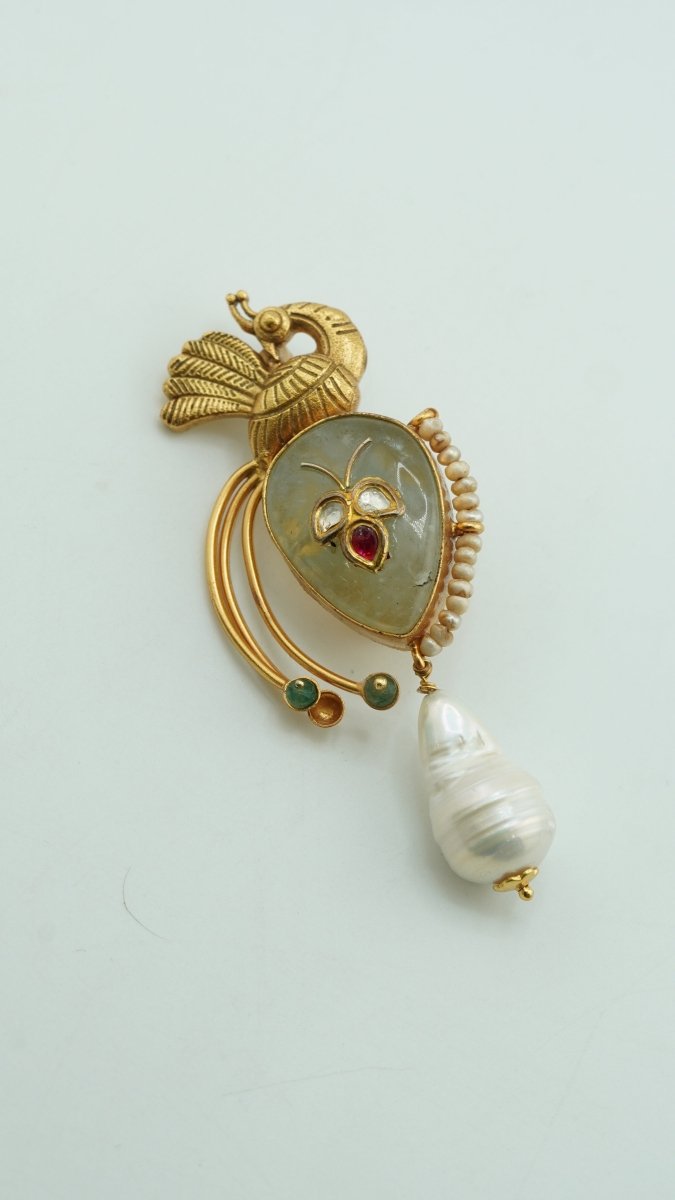 Royal Peacock Pearl Brooch - D KHUSHALBHAI JEWELLERS