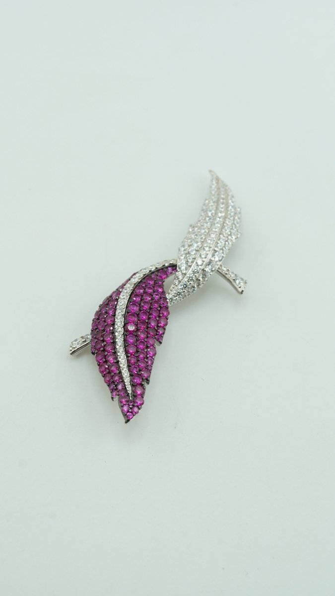 Royal Ruby Leaf Pin - D KHUSHALBHAI JEWELLERS