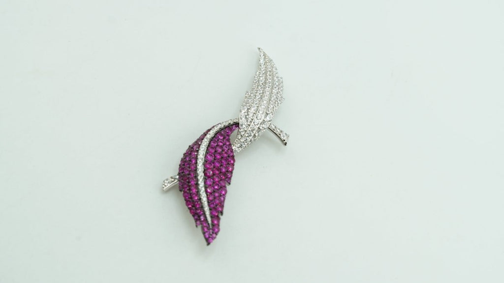 Royal Ruby Leaf Pin - D KHUSHALBHAI JEWELLERS