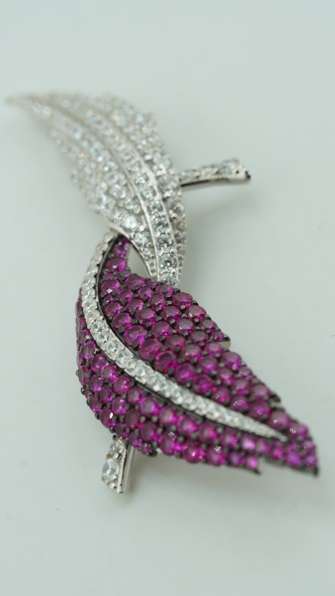 Royal Ruby Leaf Pin - D KHUSHALBHAI JEWELLERS